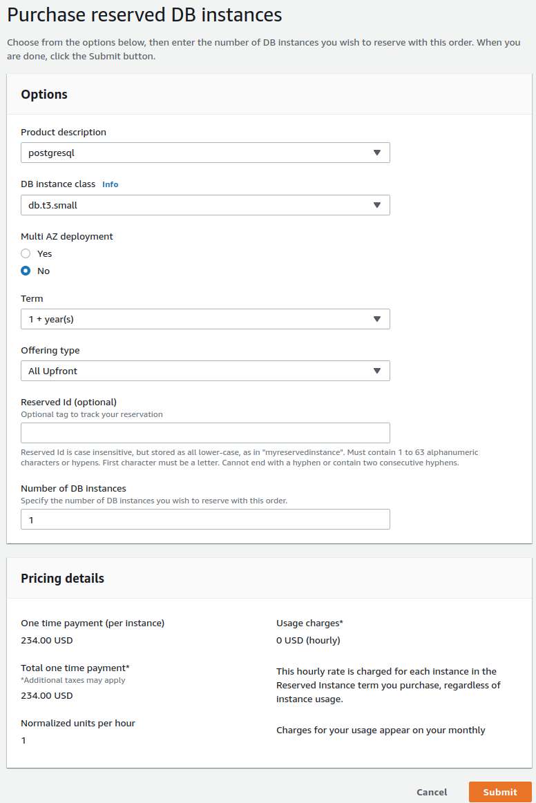 aws reserved instance db.t3.small