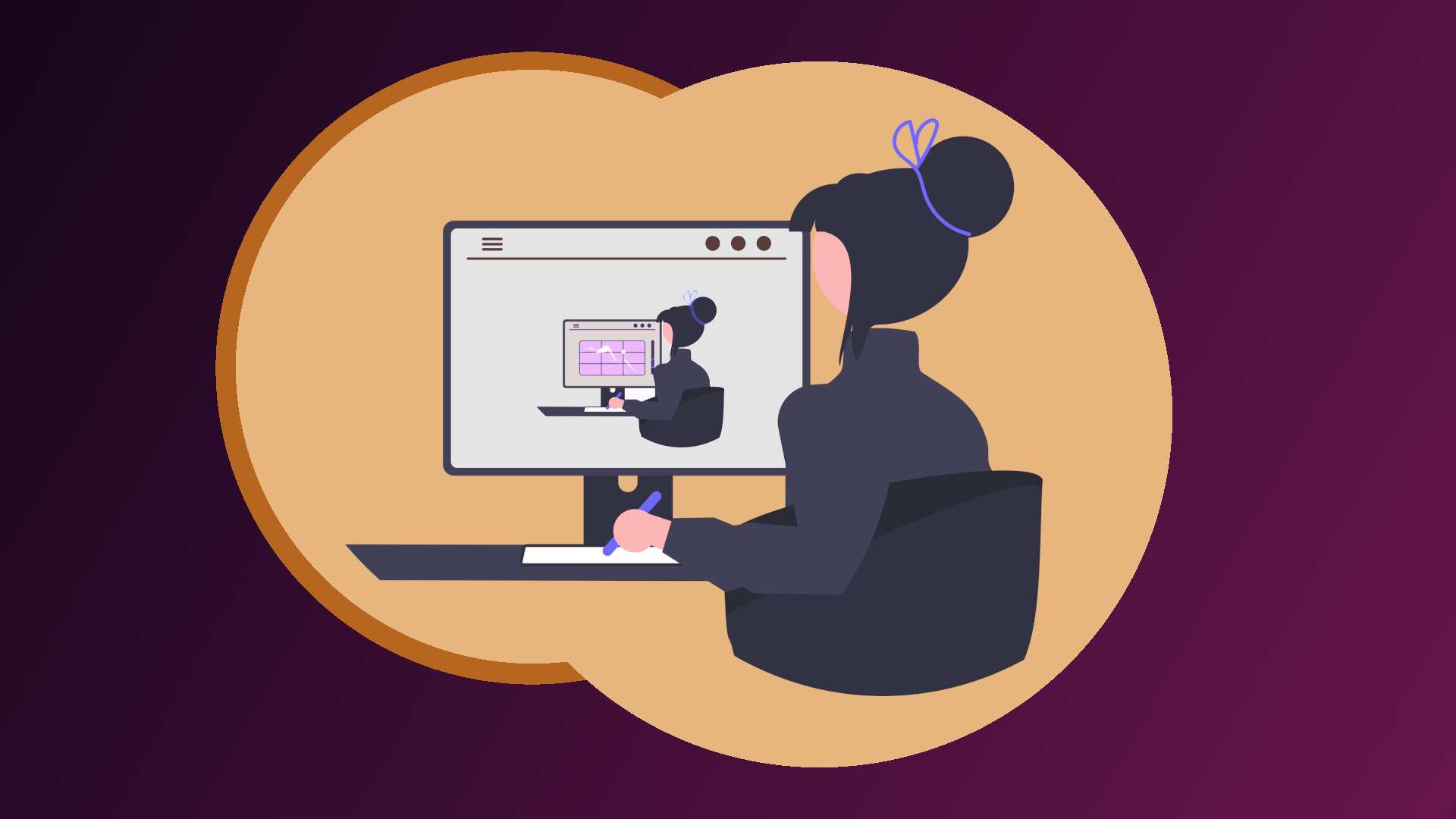 User next to desktop (mevelix.com)